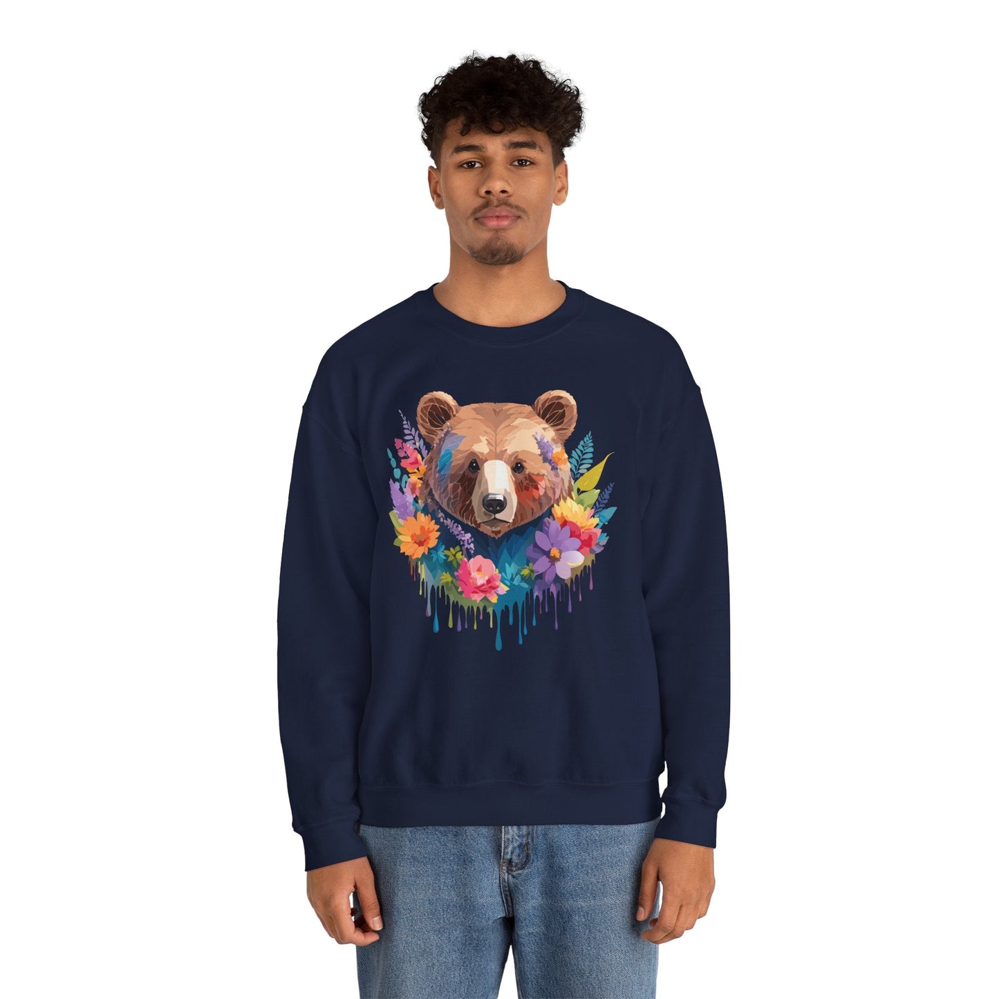 Unisex Floral Bear Sweatshirt Art Design Animals Gildan 18000 Crewneck