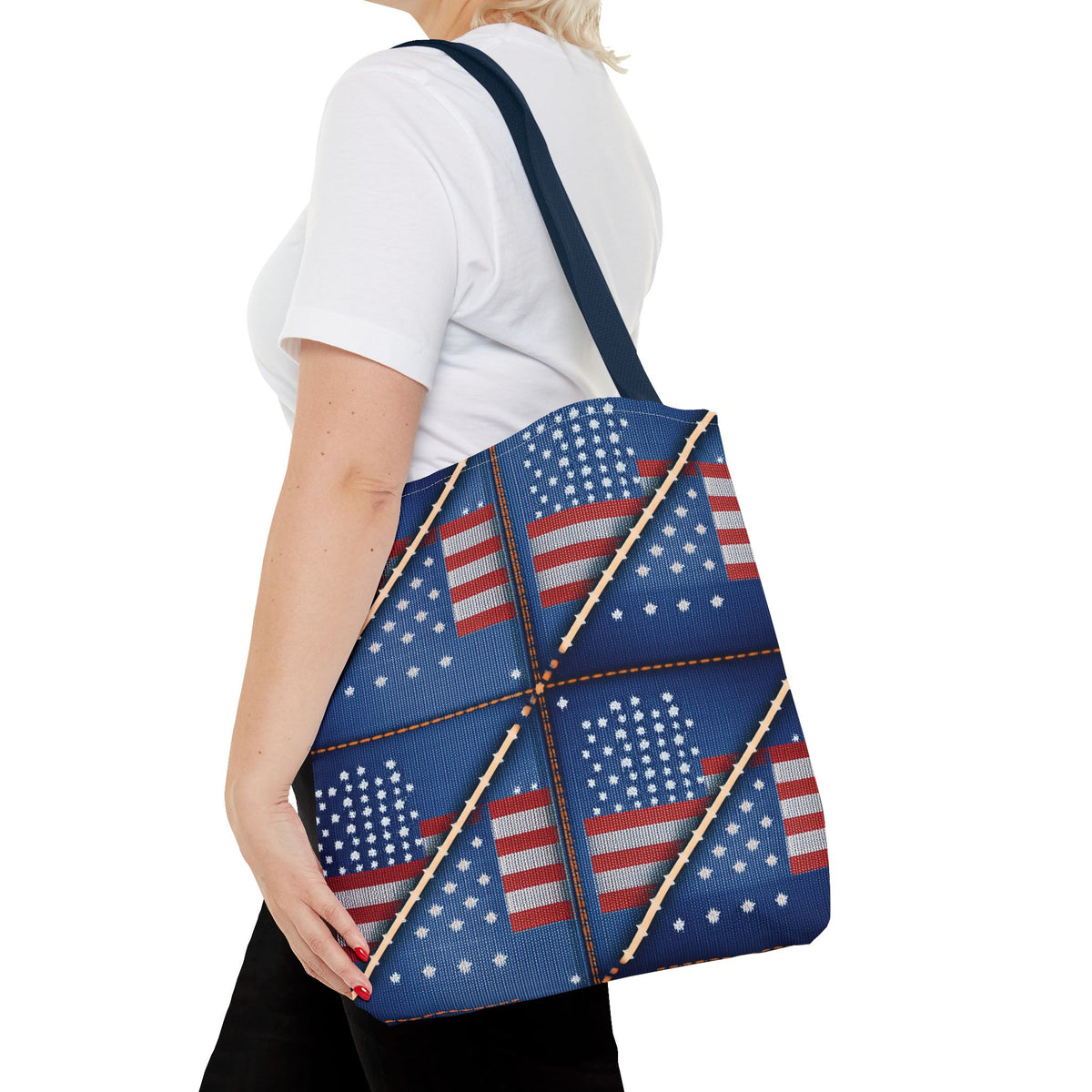 4th of July Graphic Denim Fabric Imitation Print Unisex Canvas Bag Poly Spun 3 Sizes Tote Bag 200-19