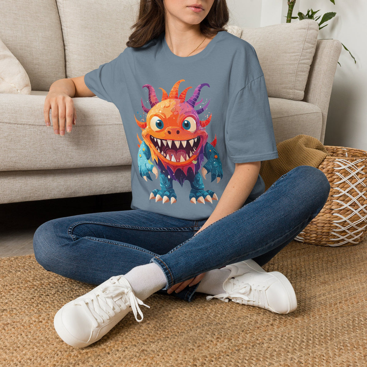Colorful Cartoon Monster T-Shirt | Cute Spiky Halloween Creature Graphic Design Unisex 100 Cotton Gildan T-Shirt