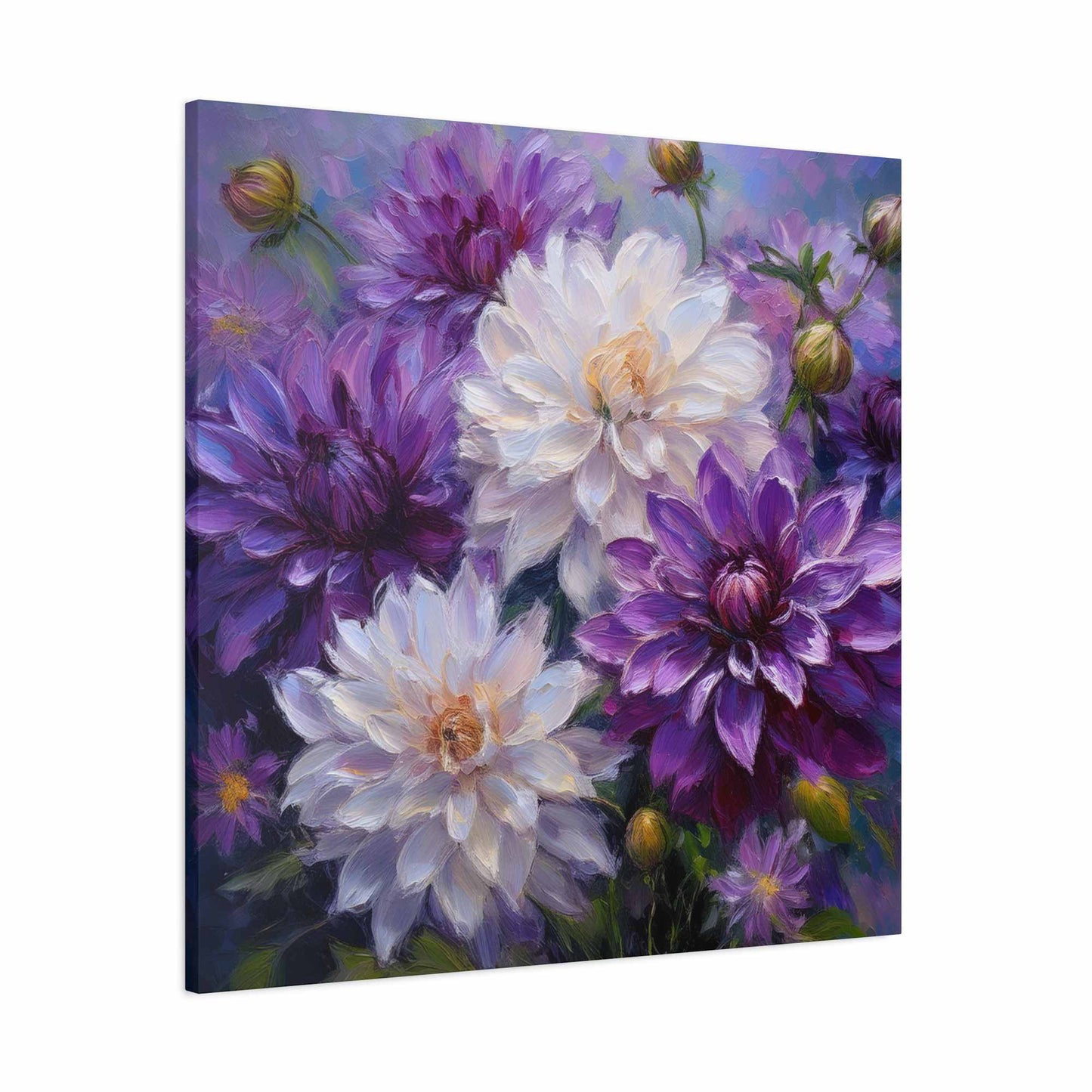 Dahlias Floral Print Canvas, Floral Oil Paint Print 20x20, 24x24, 30x30, 32x32, 36x36 Art Design Pine-Wood Inner Frame MC-171