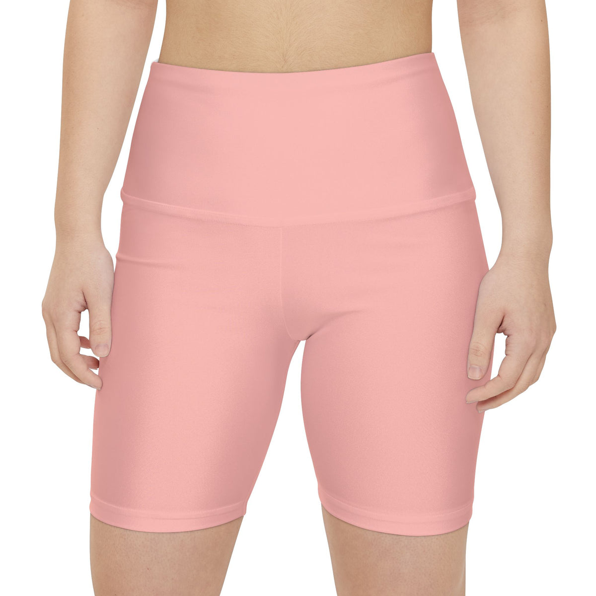 Powder Blush Rose Women's Pink High-Waist Workout Shorts — Seamless Biker Activewear