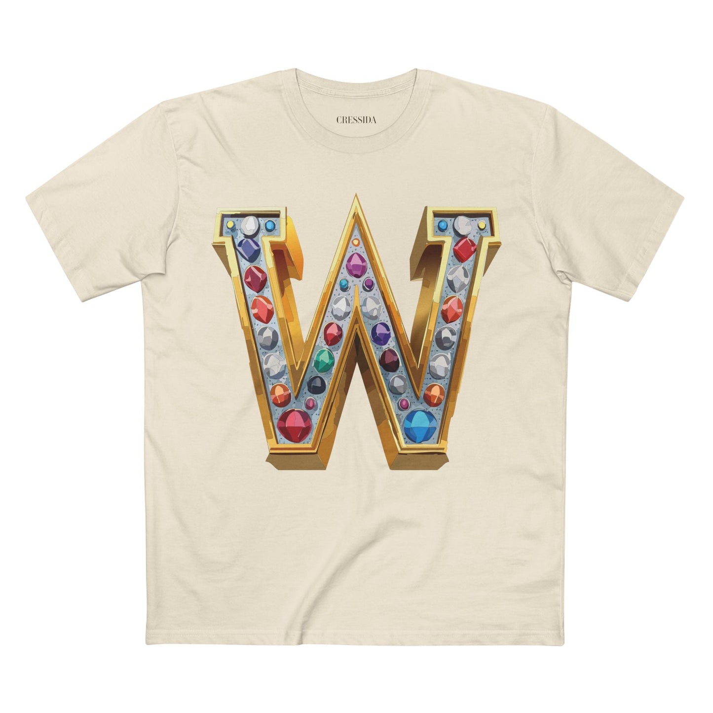 Letter W Graphic Design Tee Unisex 100 Cotton With Antique Gold Letters Artwork T-Shirt