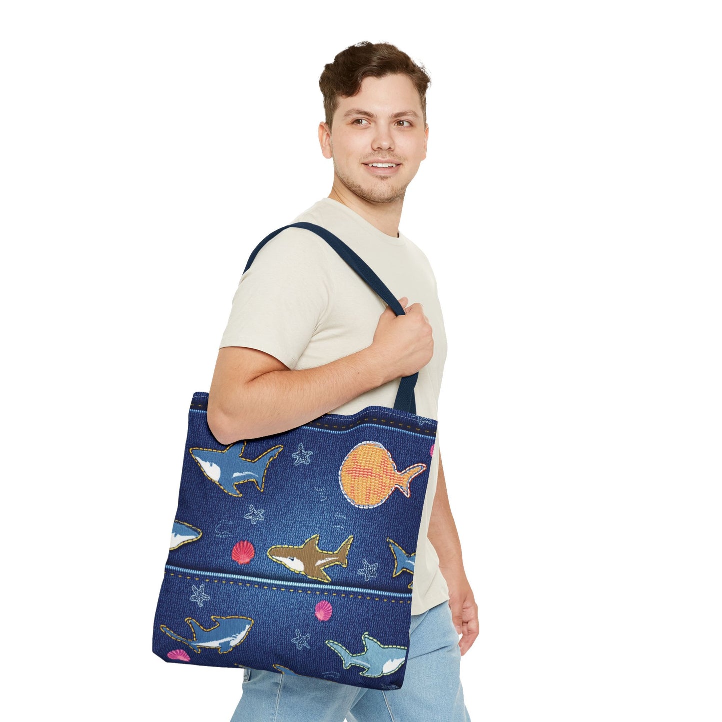 Denim Fabric Imitation Print Unisex Canvas Bag Poly Spun 3 Sizes Tote Bag 182-18