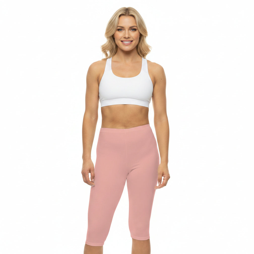 Powder Blush Color Women's Brushed Suede Poly Span Casual Capri Leggings XS-2XL