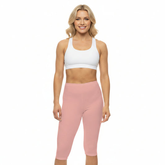 Powder Blush Color Women's Brushed Suede Poly Span Casual Capri Leggings XS-2XL