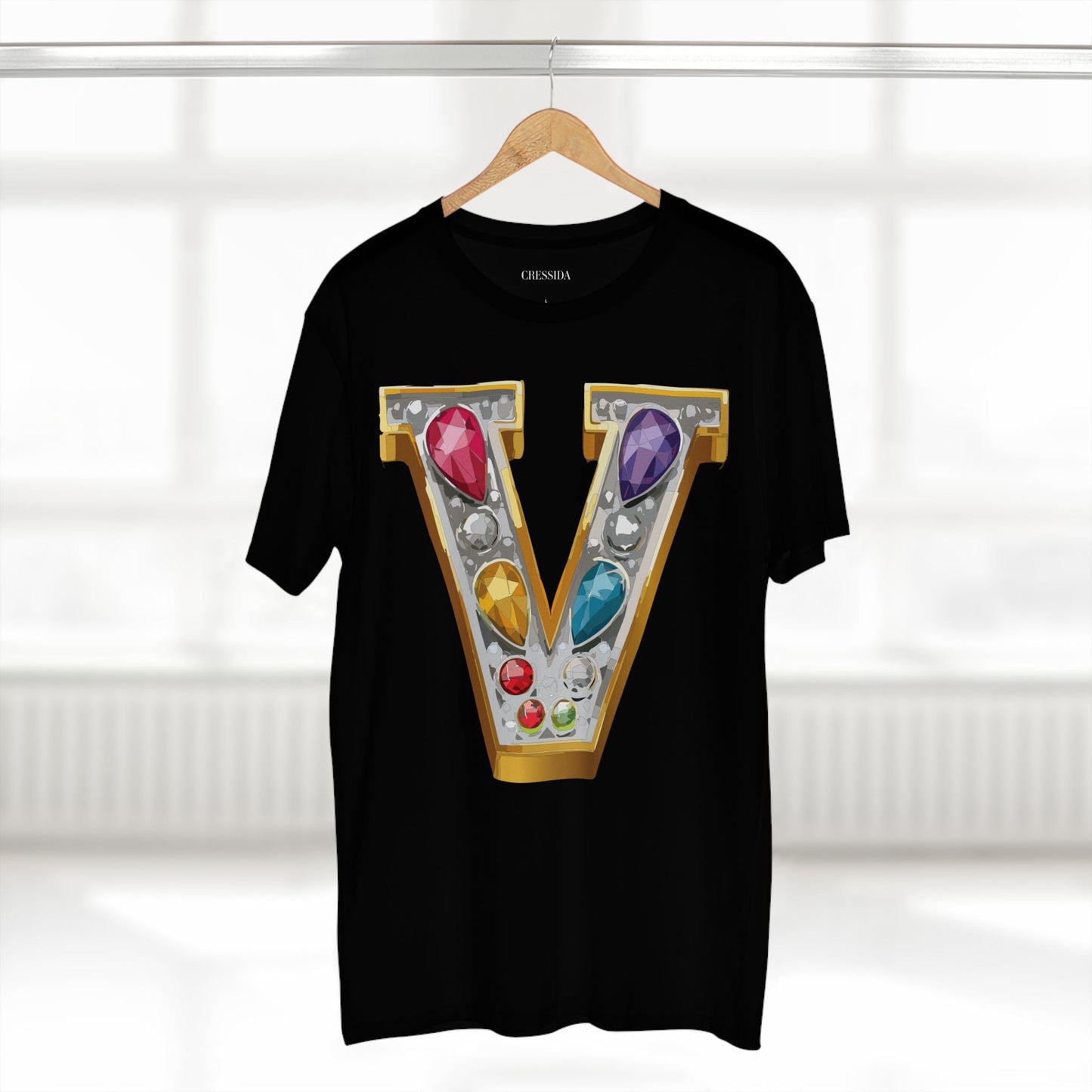 Letter V Graphic Design Tee Unisex 100 Cotton With Antique Gold Letters Artwork T-Shirt