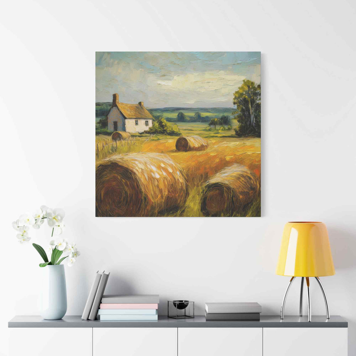 Countryside Print Canvas, Oil Paint Print 20x20, 24x24, 30x30, 32x32, 36x36 Art Design Print Pine-Wood Inner Frame MC-48