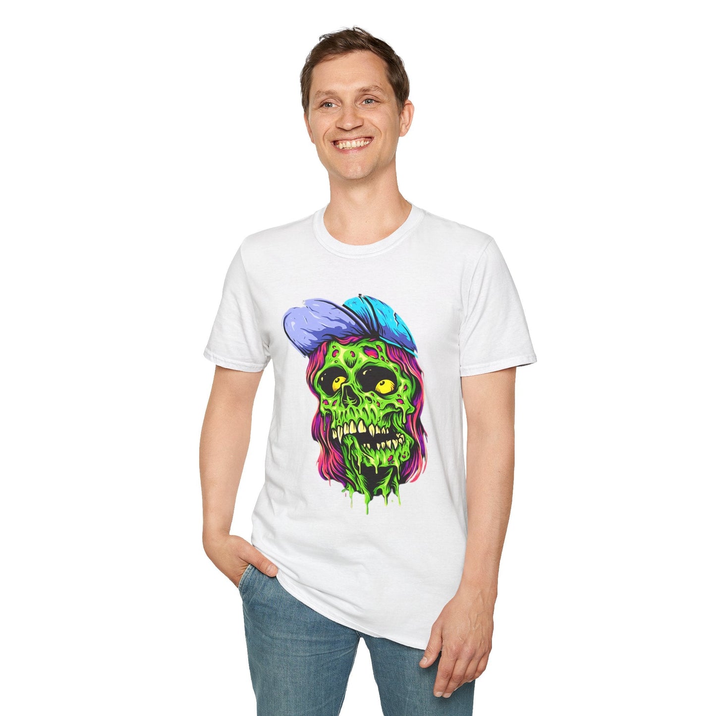 Unisex Skull Tee Shirt With Skeleton Artwork Gildan Softstyle 64000 Ring Spun Cotton