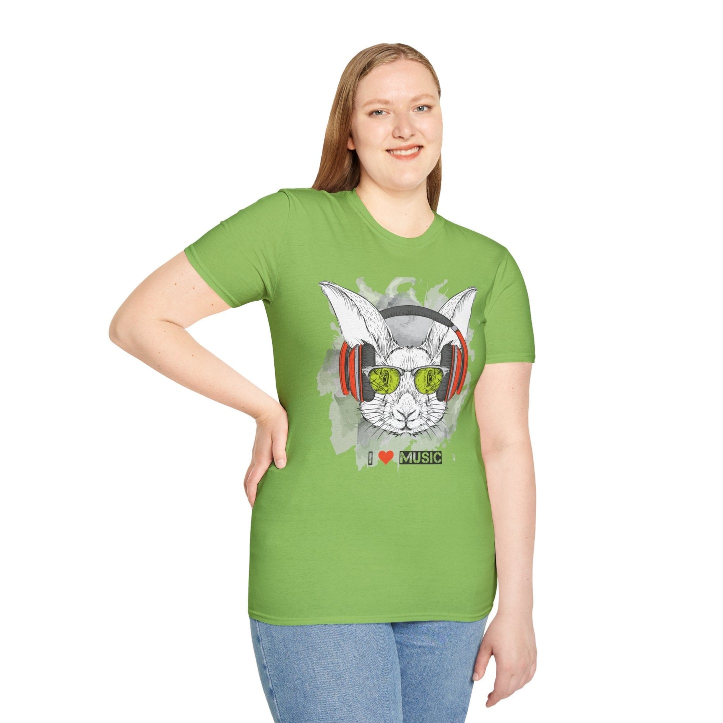 I Love Music Animals Shirt With Headphones Unisex Softstyle Tee 100 Percent Ring Spun Cotton