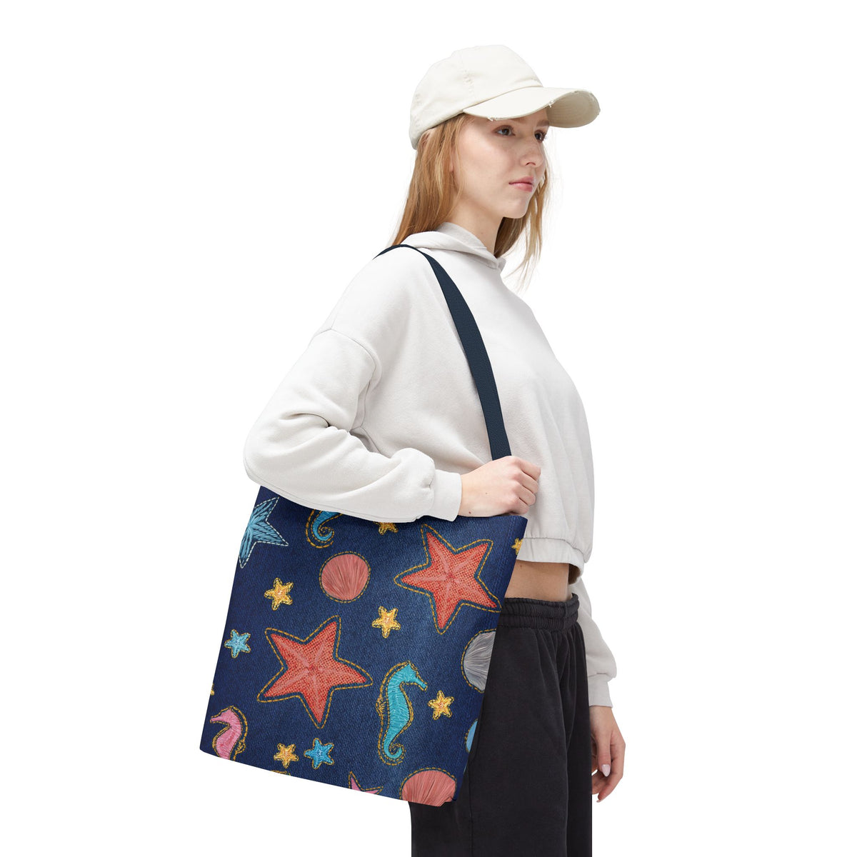 Denim Fabric Imitation Print Unisex Canvas Bag Poly Spun 3 Sizes Tote Bag 182-20