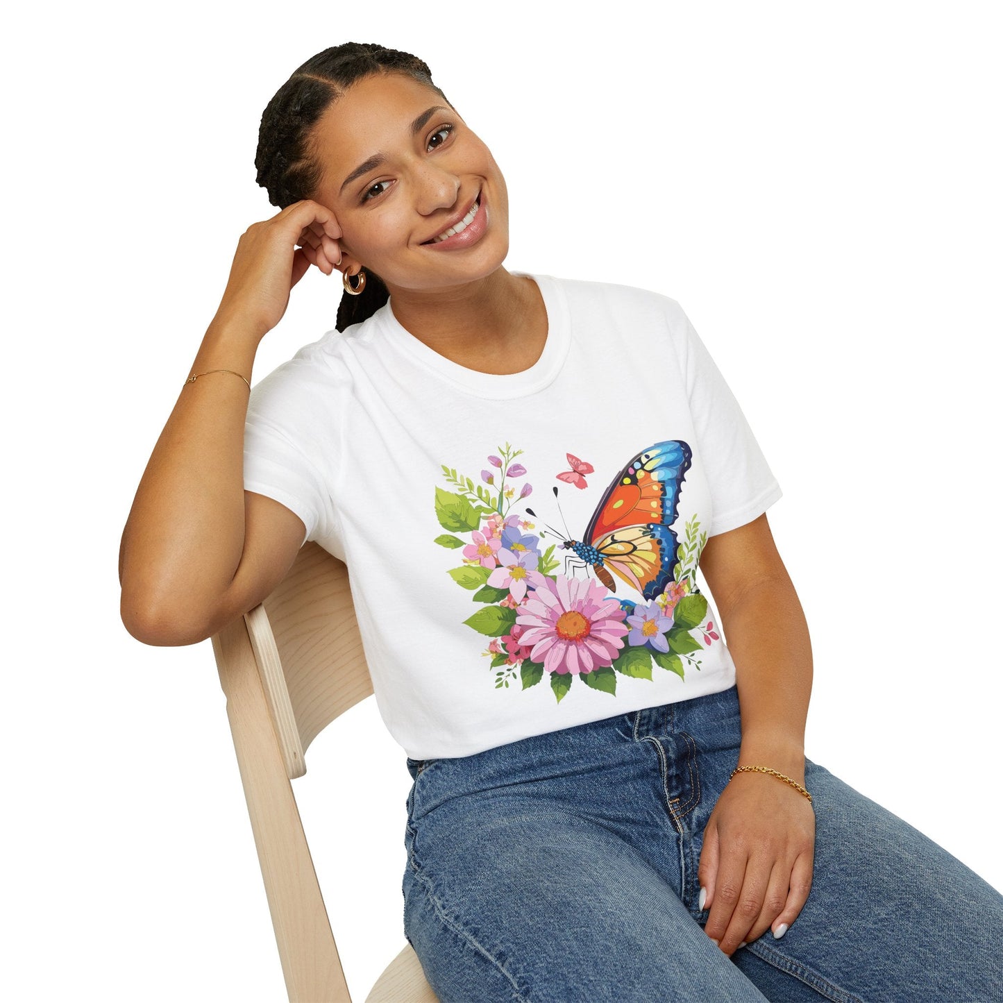 Butterfly T Shirt Unisex Short Sleeve Gildan Softstyle 64000 Monarch Butterfly Design Graphic