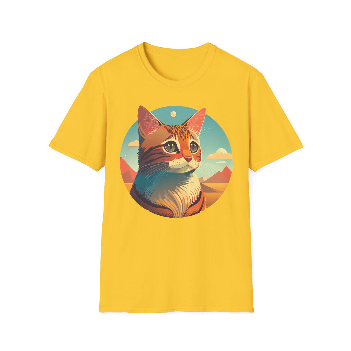 Retro Sunset Cat T-Shirt | Scenic Cat Portrait Tee