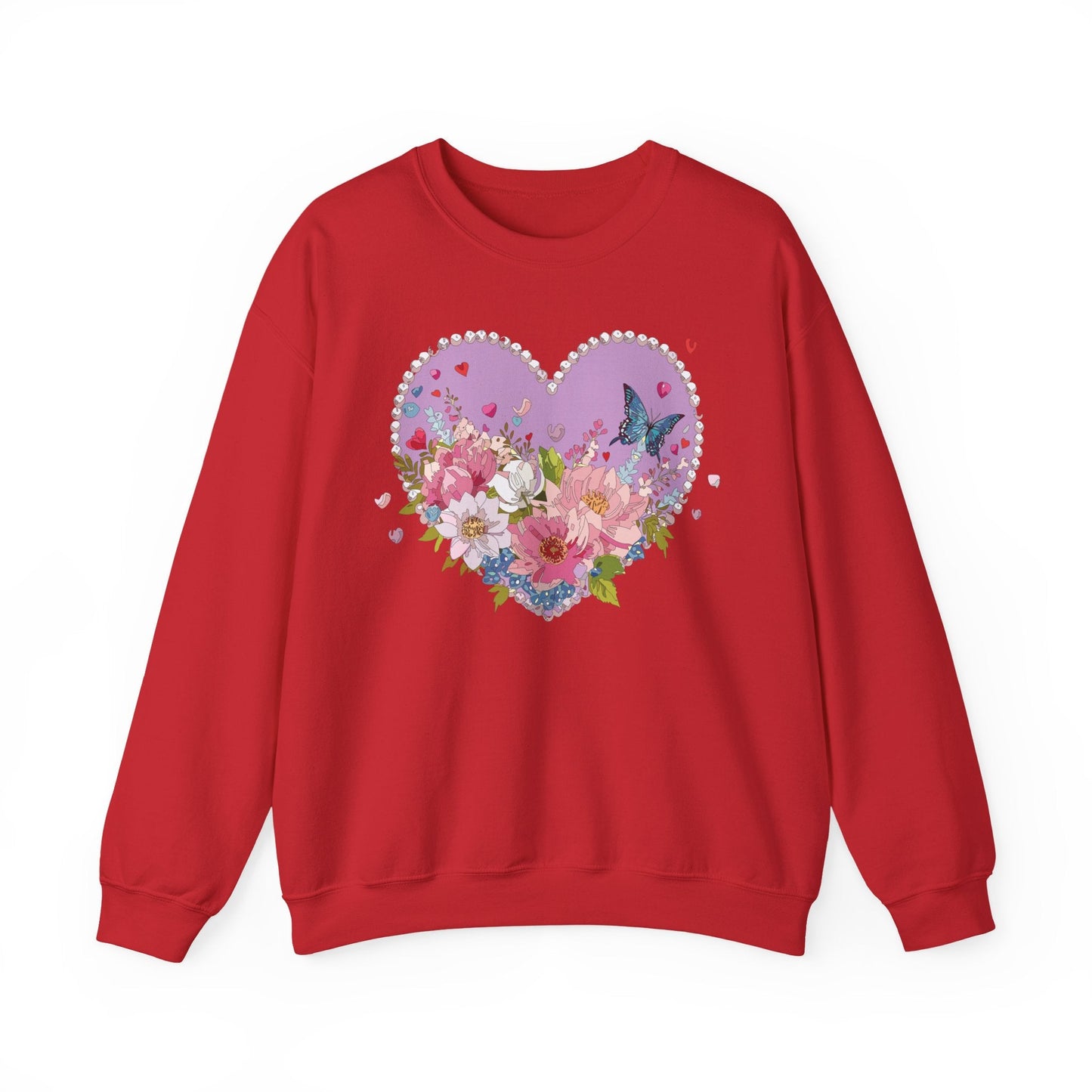 Floral Heart Sweatshirt Unisex Crewneck Valentines Day Heavy Blend Gildan 18000 Cozy Warm