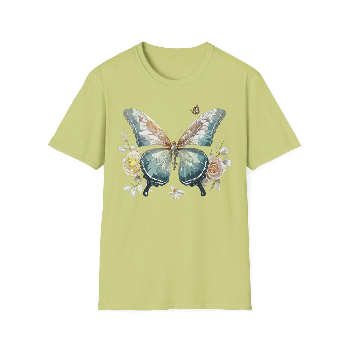 Teal Watercolor Butterfly T-Shirt | Floral Accent Graphic Tee Unisex 100 Cotton Gildan T-Shirt