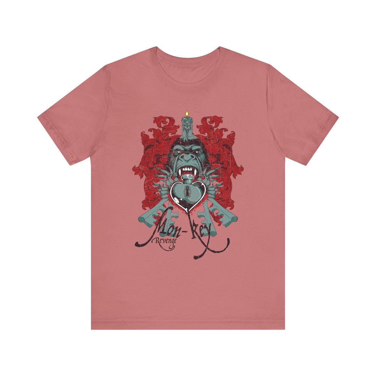 Gorilla Crest with Sword and Heart T-Shirt Heraldic Gothic Design Rock Band T-Shirt