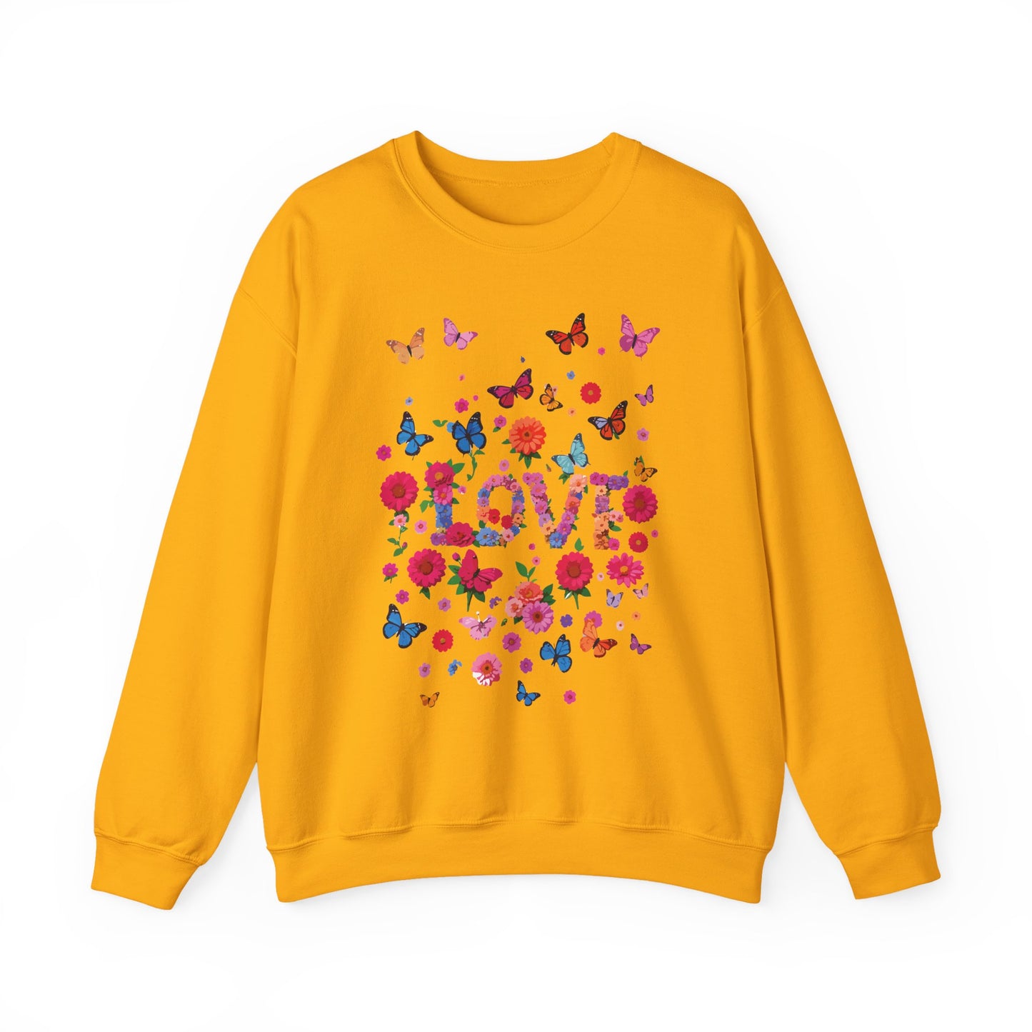 Unisex Floral Love Sweatshirt, Love Floral Sweatshirt, Floral Butterfly Sweatshirt, 50/50 Cotton-Poly Valentine's Day Sweatshirt 07