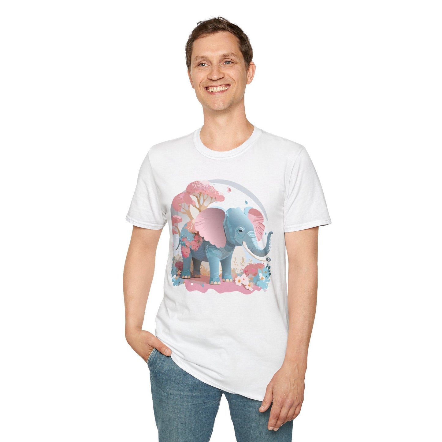 Unisex Elephant Graphic Tee Gildan Softstyle 64000 100 Percent Ring Spun Cotton Fabric