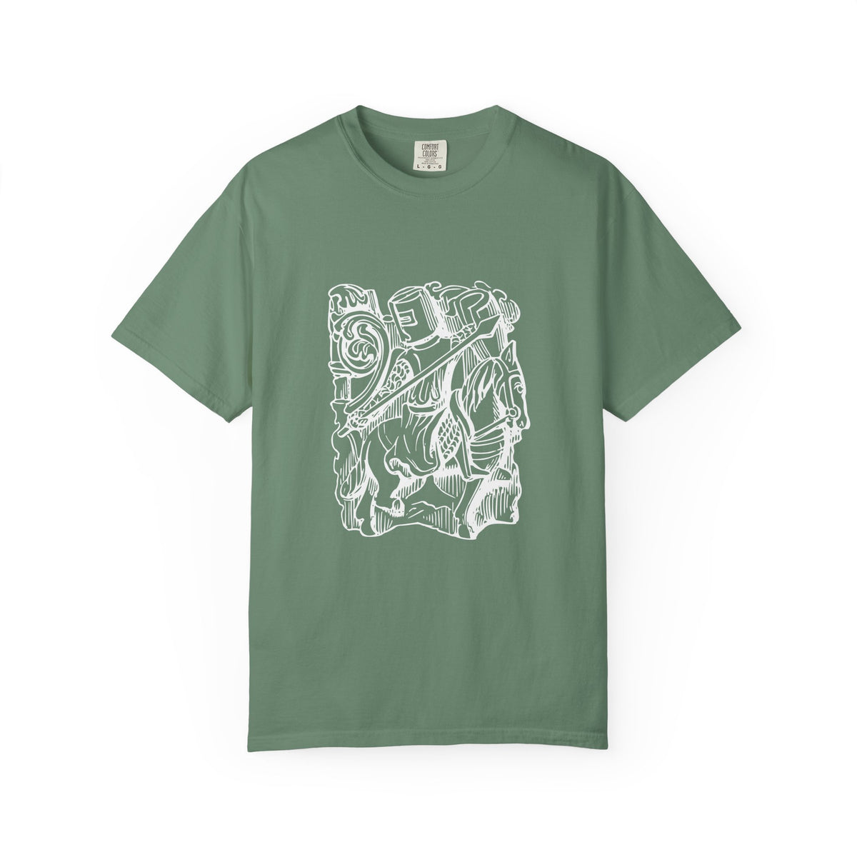 Unisex Cotton Garment Dyed T-Shirt with Knight Graphic Design