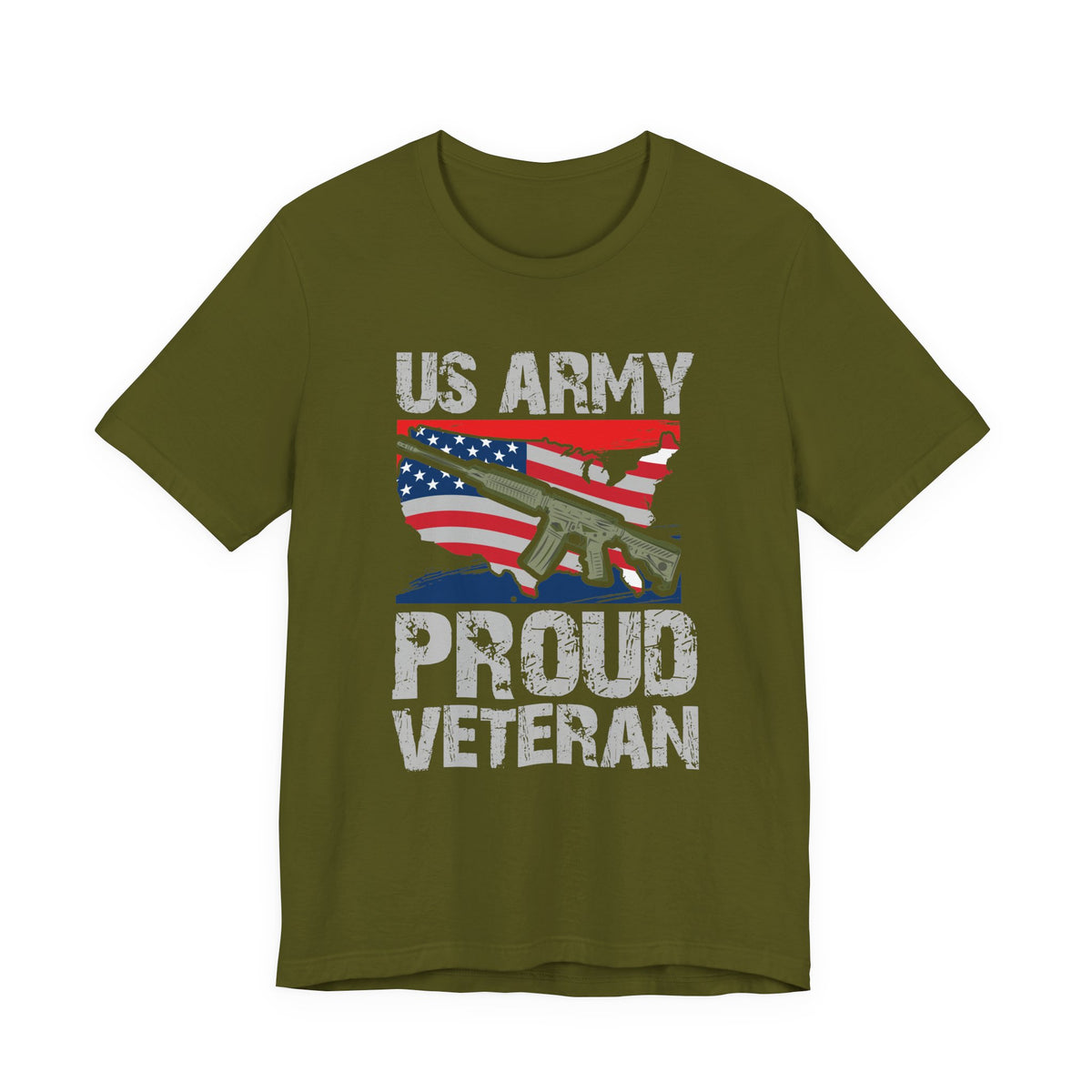 US Army Proud Veteran T-Shirt American Flag Rifle Graphic Unisex Cotton v21
