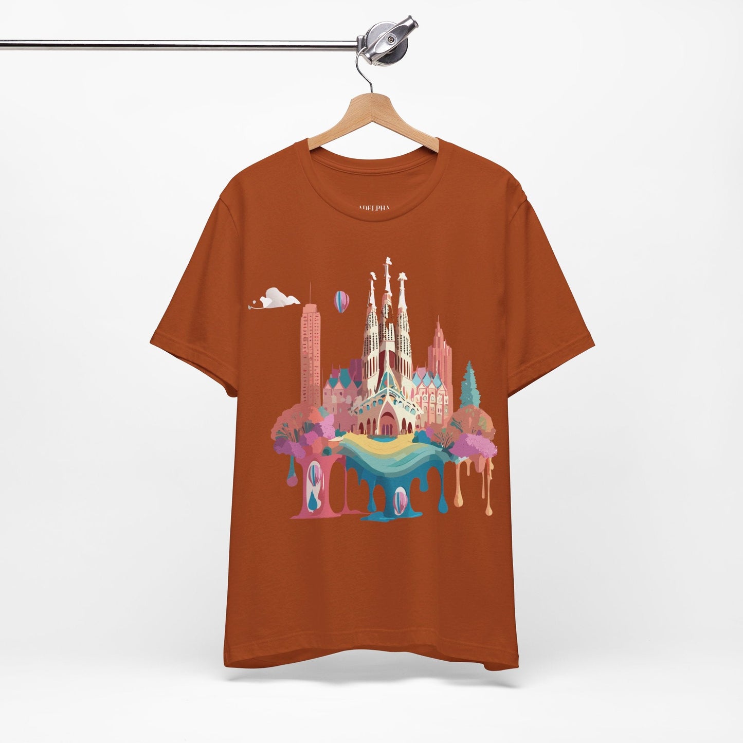 Adelpha Barcelona Themed Graphic Tee Unisex Short Sleeve Art Design For Everyday Comfort
