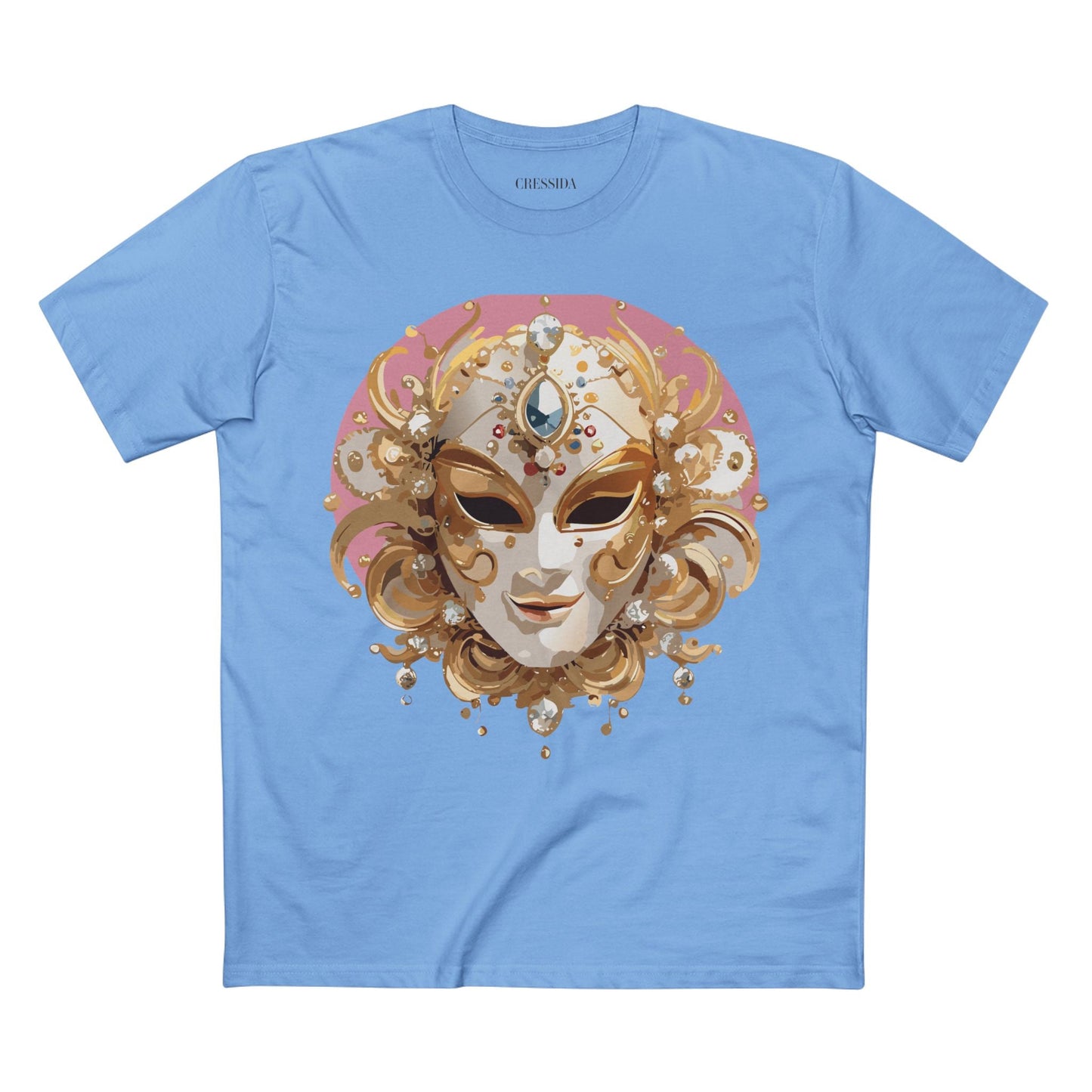 Carnival Mask Graphic T-Shirt Unisex 100 Cotton With Antique Gold Art Design Tee 13
