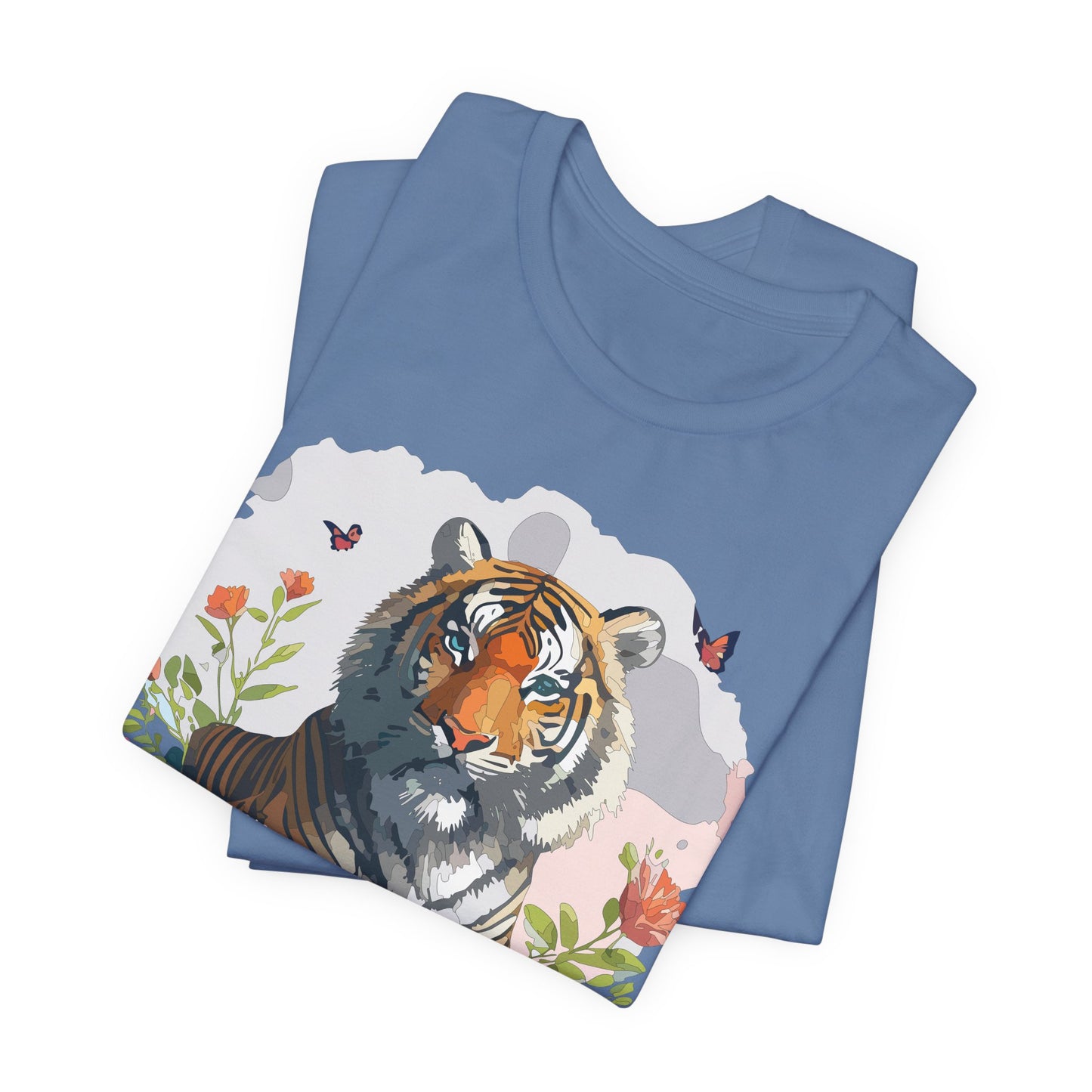 Floral Tiger Graphic Tee, Animal Shirt, Tiger Shirt, Flower Top, T-Shirt with Animal, Art Design