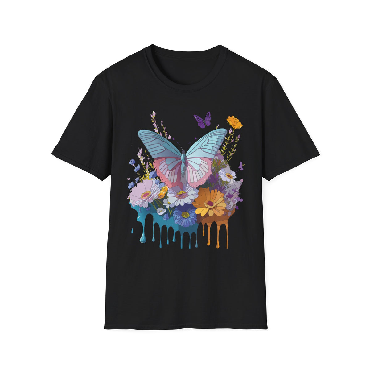 Butterfly Floral T-Shirt – Colorful Nature Garden Graphic Design Unisex 100 Cotton Gildan T-Shirt