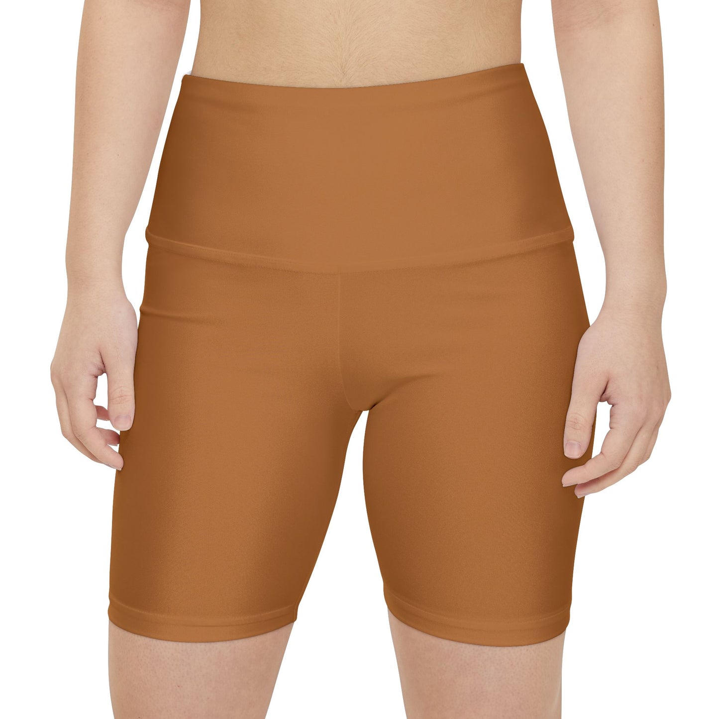 Copper High-Waist Workout Shorts — Women's Solid Activewear Biker Shorts