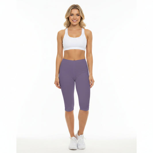 Dirty Purple Color Women's Brushed Suede Poly Span Casual Capri Leggings XS-2XL