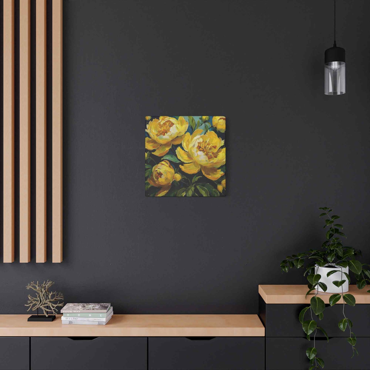 Yellow Peonies Print Canvas, Floral Oil Paint Print 20x20, 24x24, 30x30, 32x32, 36x36 Art Design Pine-Wood Inner Frame MC-121