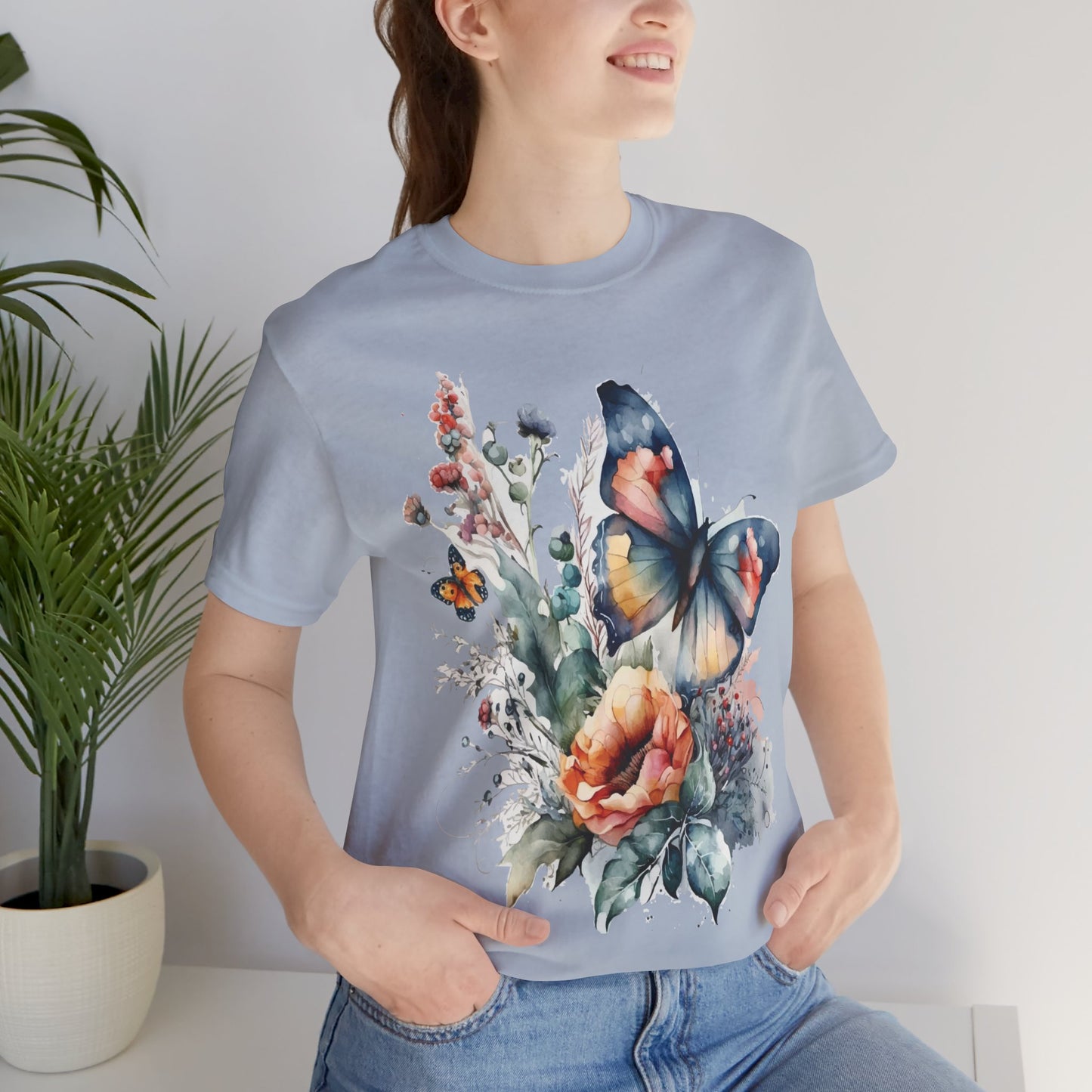 Cotton Tee Shirt with Butterfly Prints