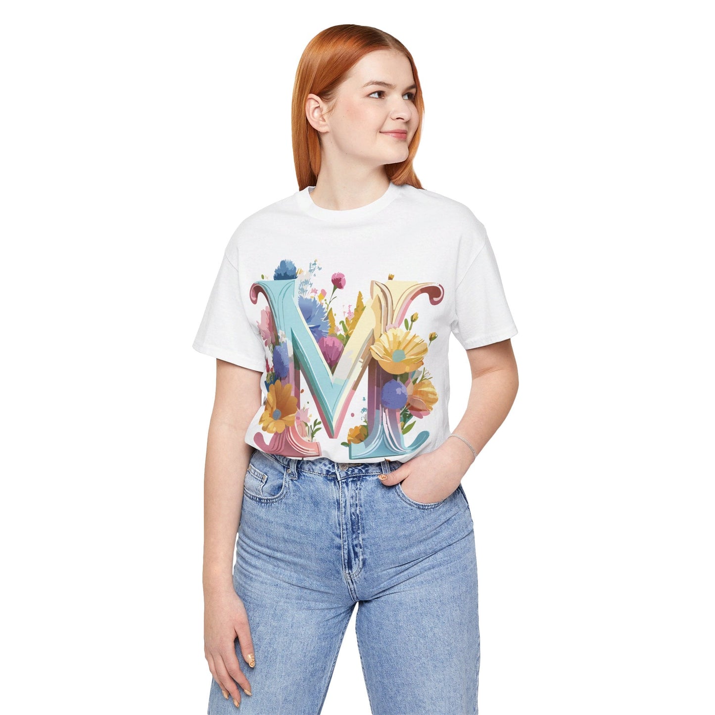Letter M Shirt Unisex Graphic Tee Adelpha Vintage Inspired Art Design Short Sleeve