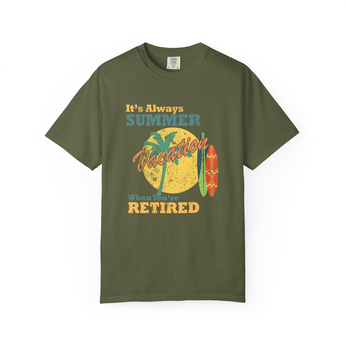 Always Summer Vacation Retro Palm Surf Unisex Comfort Colors Garment-Dyed Heavyweight 100 Cotton Art Design T-Shirt w108