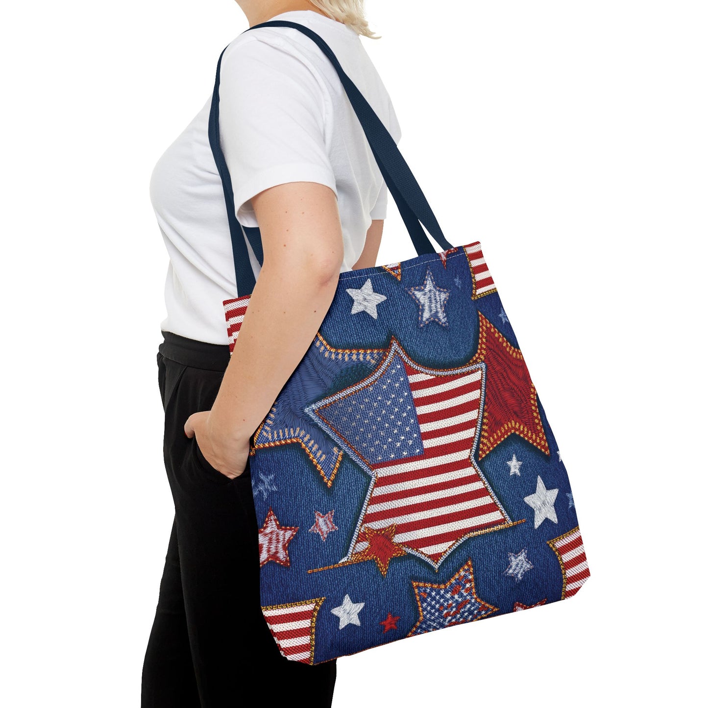 4th of July Graphic Denim Fabric Imitation Print Unisex Canvas Bag Poly Spun 3 Sizes Tote Bag 200-5