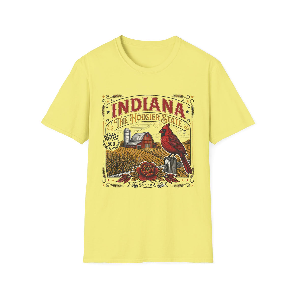 Indiana The Hoosier State T-Shirt — Farm Vintage Travel Tourist Graphic Design Unisex 100 Cotton Gildan T-Shirt