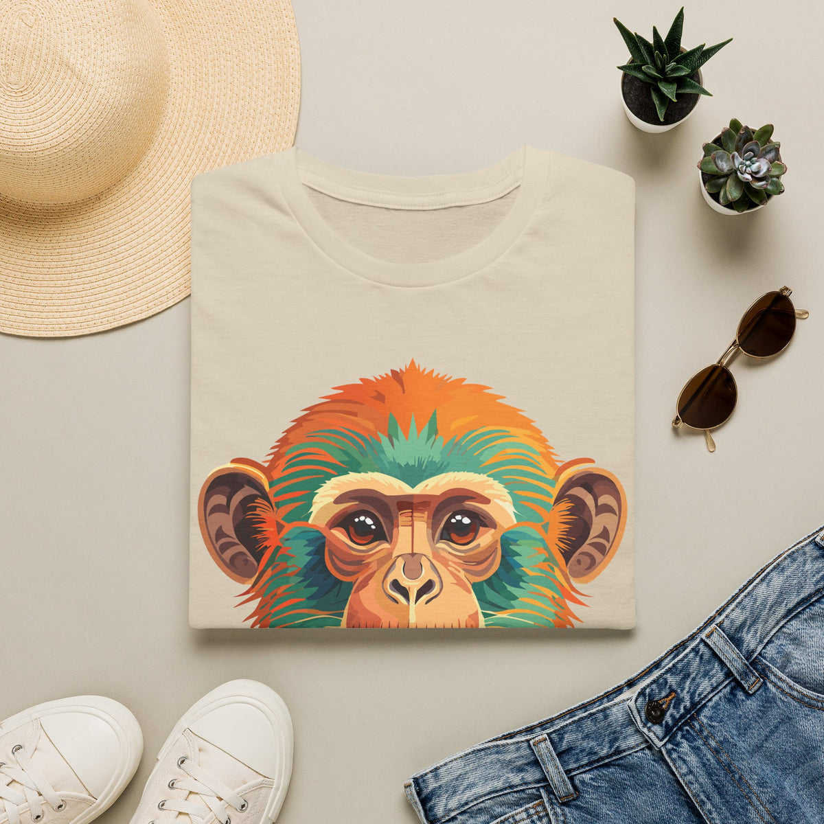 Colorful Monkey Face T-Shirt | Vibrant Primate Illustration Tee