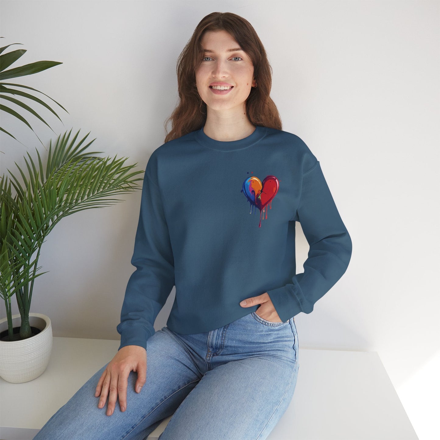 Bleeding Heart Sweatshirt Unisex Crewneck Cotton Polyester Blend Valentines Day Heart Design 117