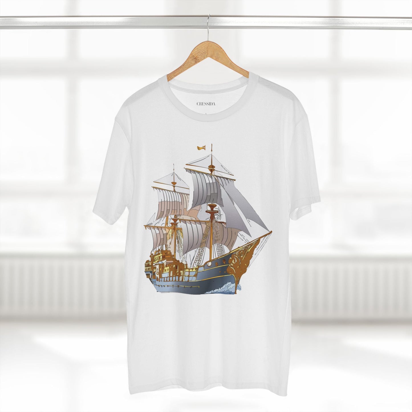 Ship Graphic Unisex 100 Cotton T-Shirt with Gold Frigate Art Design 13