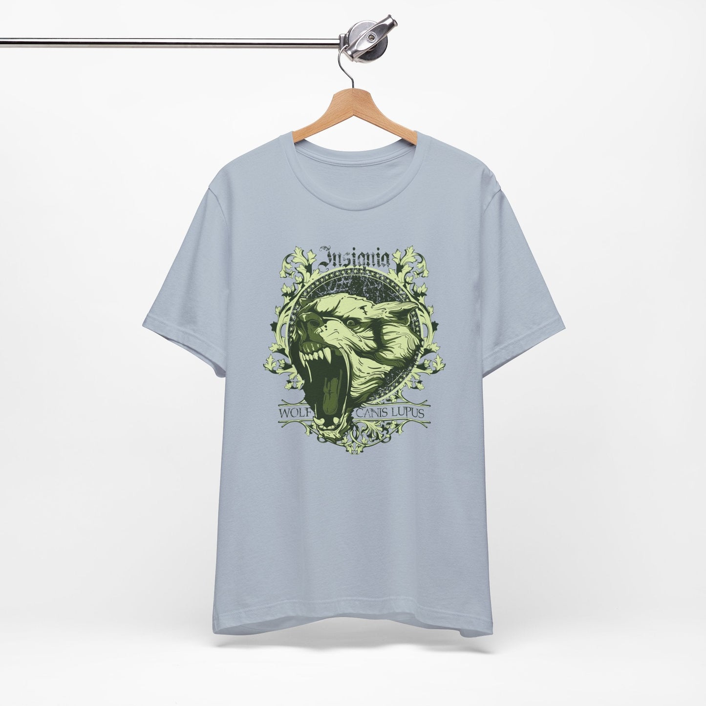 Howling Wolf Skull Tee Gothic Vintage Crest, Green Graphic Shirt Art-54
