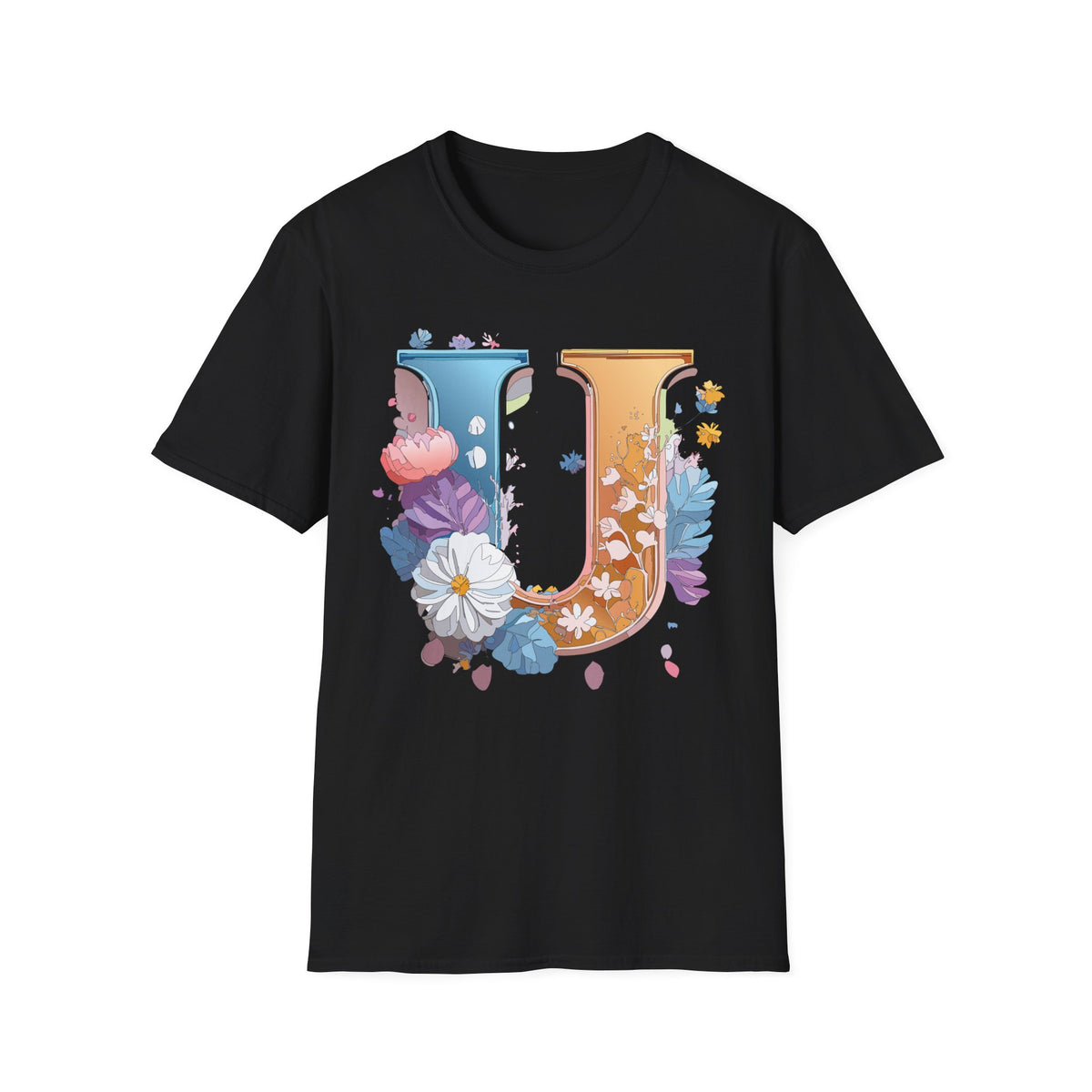Floral Letter U T-Shirt | Botanical Initial Tee, Monogram Graphic