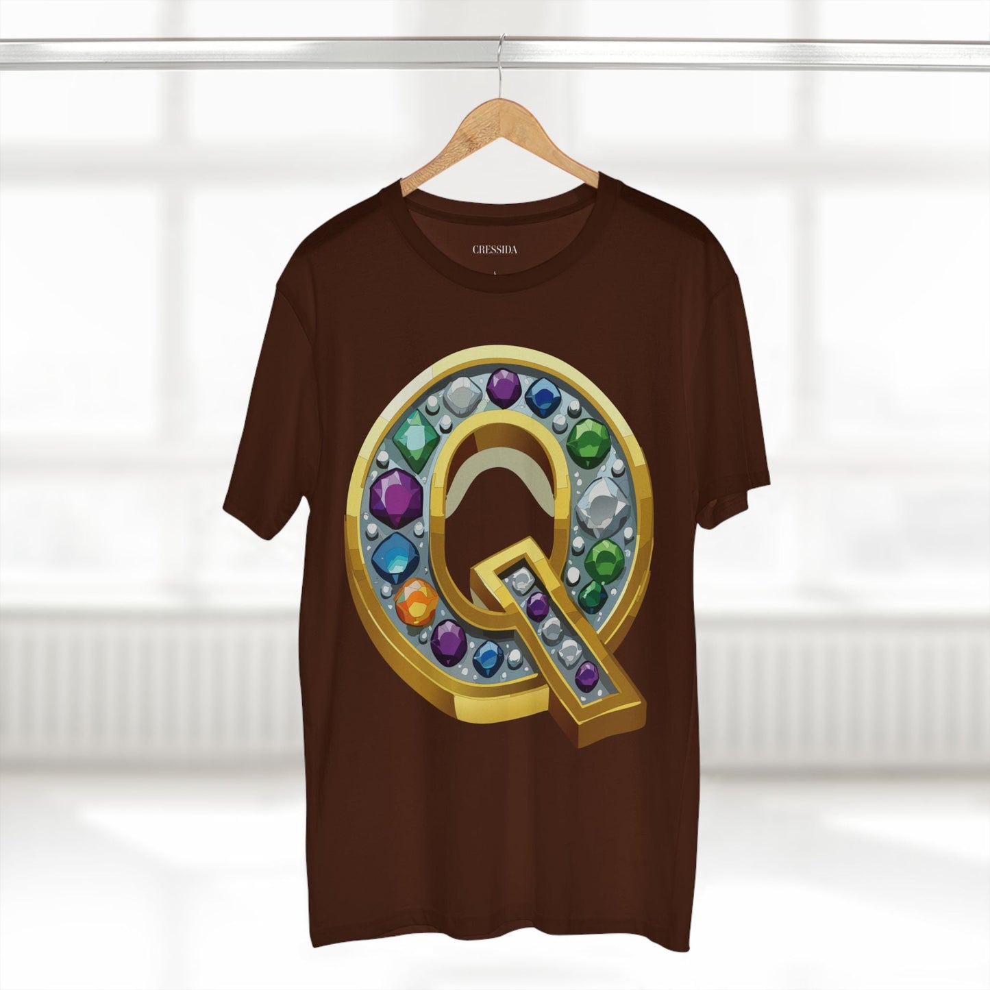 Letter Q Graphic Design Tee Unisex 100 Cotton With Antique Gold Letters Artwork T-Shirt