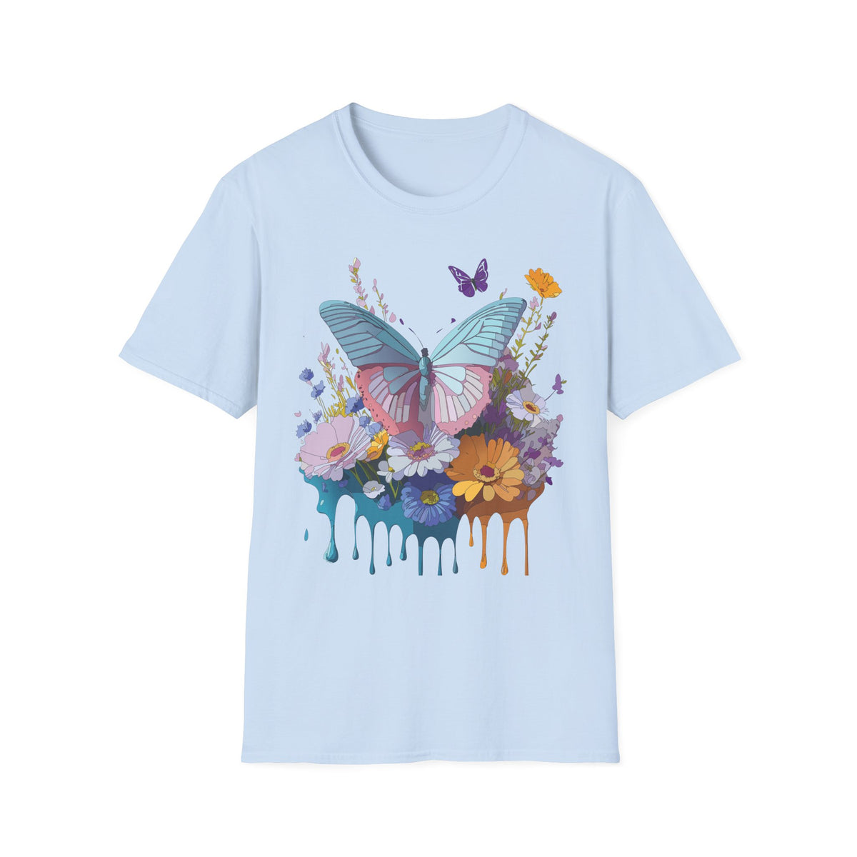 Butterfly Floral T-Shirt – Colorful Nature Garden Graphic Design Unisex 100 Cotton Gildan T-Shirt