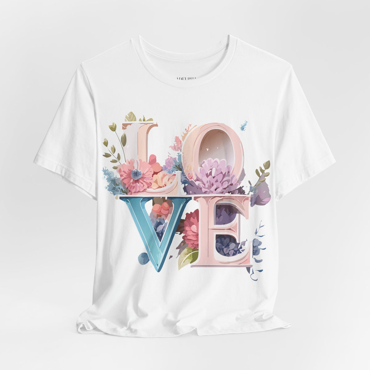 Valentine's Day Graphic Unisex Cotton Bella+Canvas Tee with Floral Art Design d100