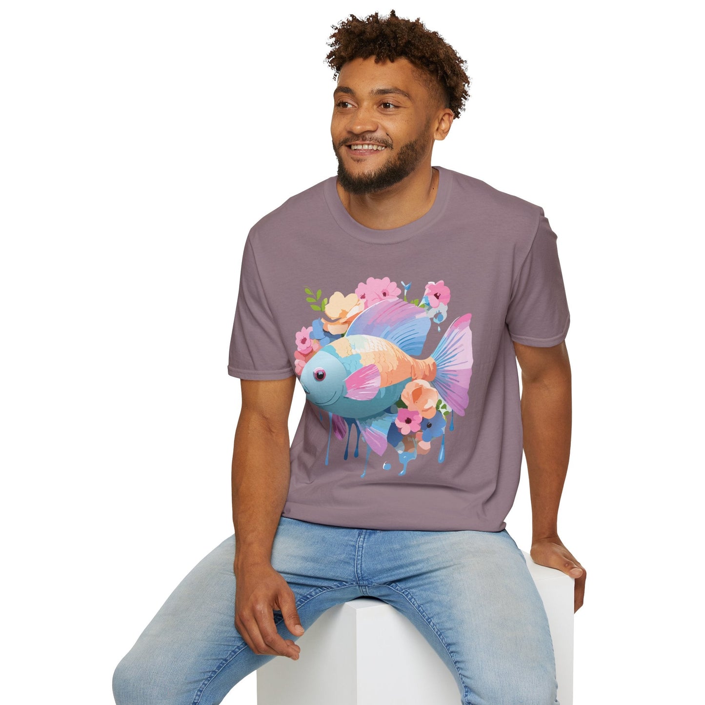 Fish Art Design Graphic Tee Unisex Short Sleeve T Shirt With Fish Artwork Premium Cotton