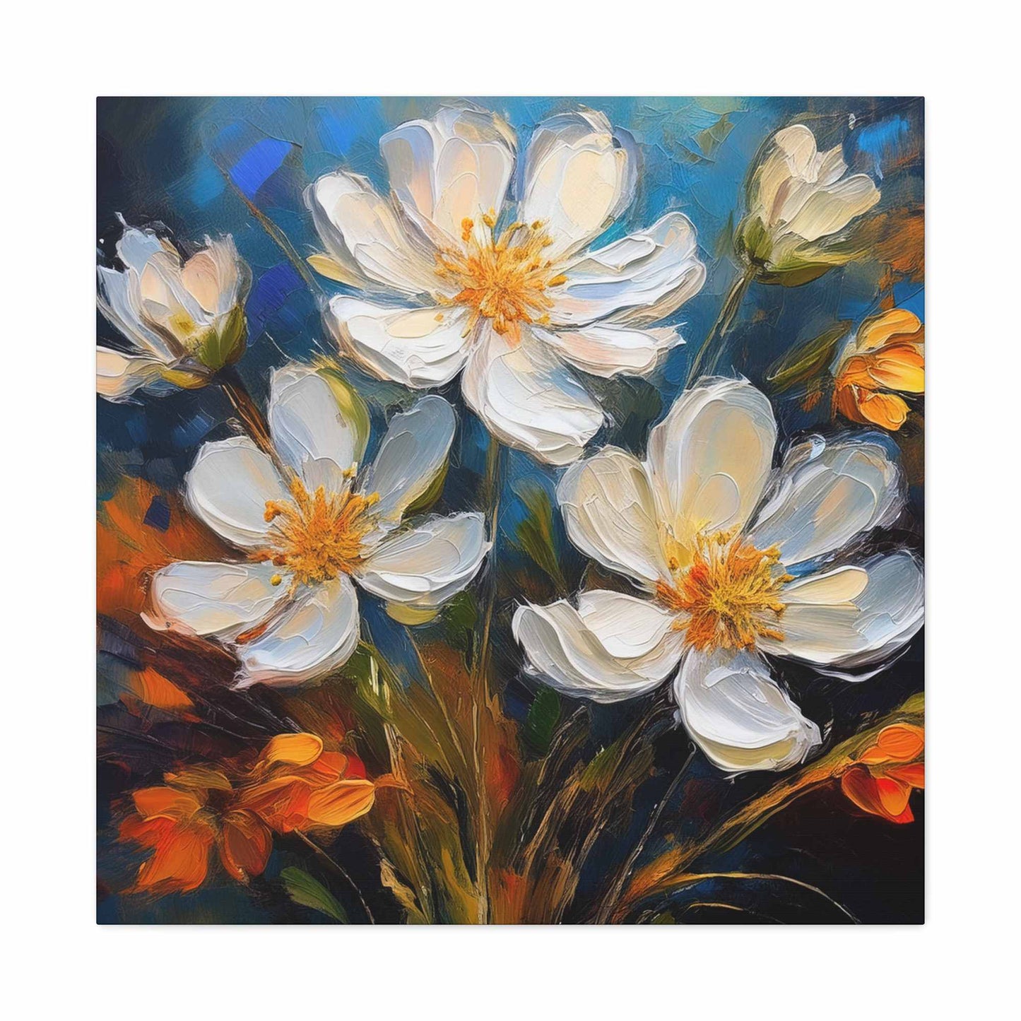 White Flowers Print Canvas, White Flowera Oil Paint Print 20x20, 24x24, 30x30, 32x32, 36x36, Art Design Print Non-Frame MC-6