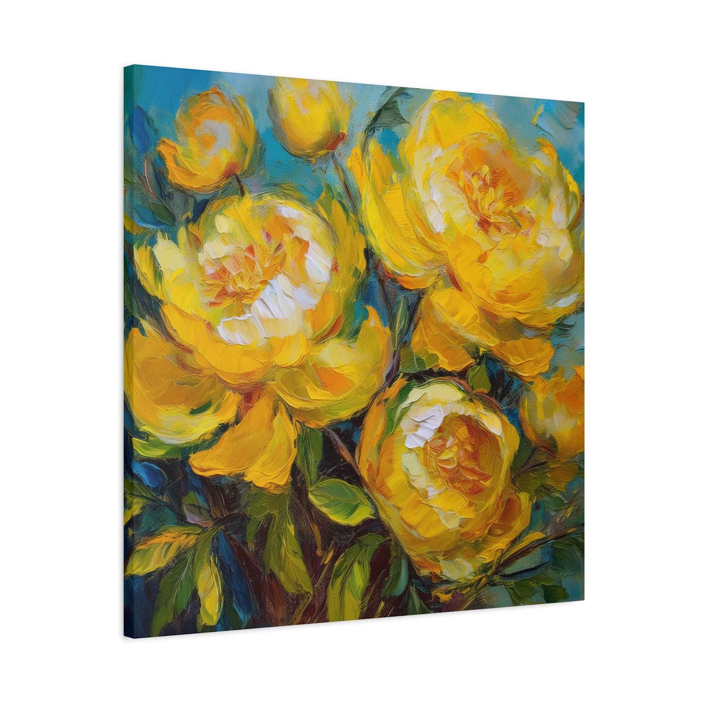 Yellow Peonies Print Canvas, Floral Oil Paint Print 20x20, 24x24, 30x30, 32x32, 36x36 Art Design Pine-Wood Inner Frame MC-120