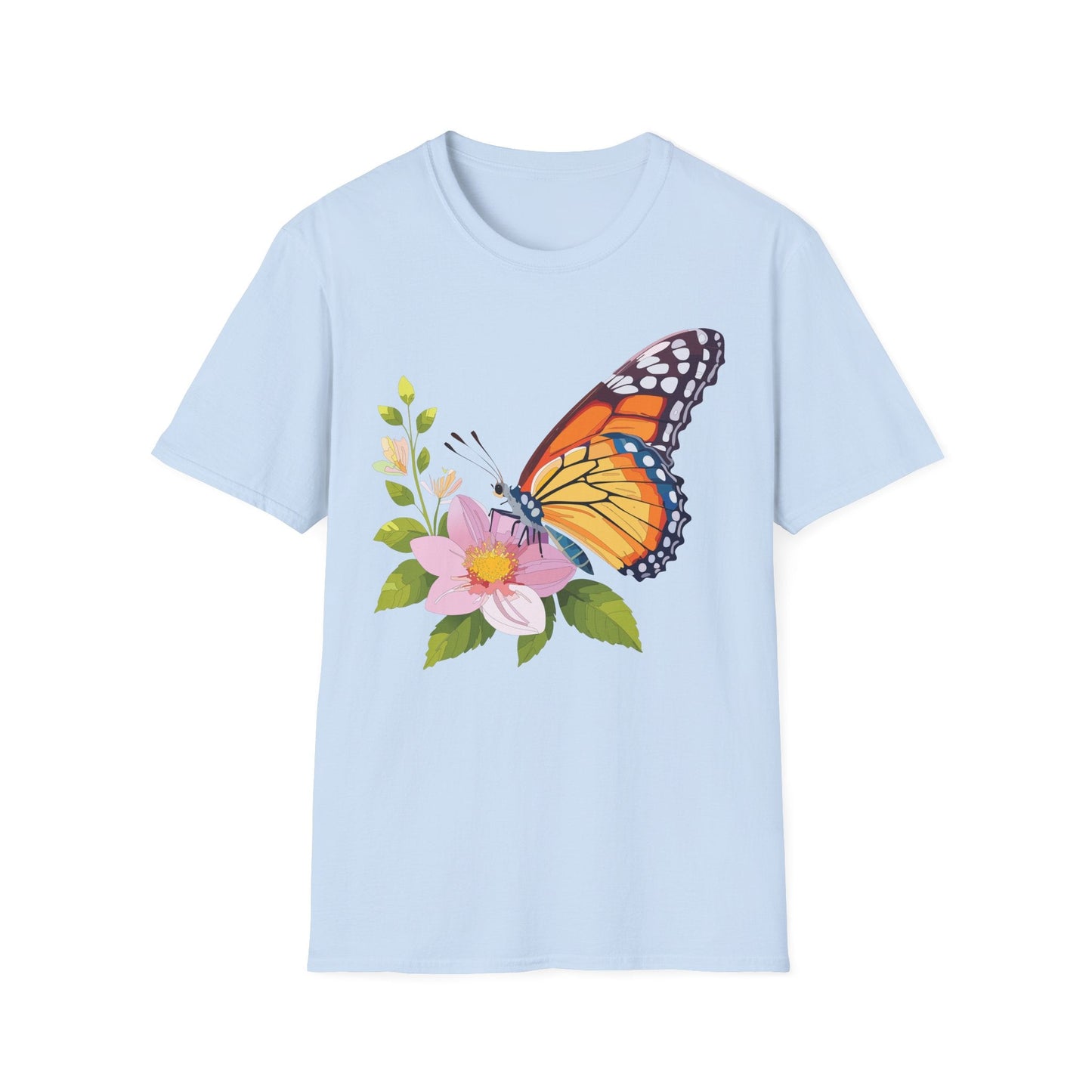 Butterfly T Shirt for Women and Men Monarch Print Softstyle Unisex Gildan 64000 Tee