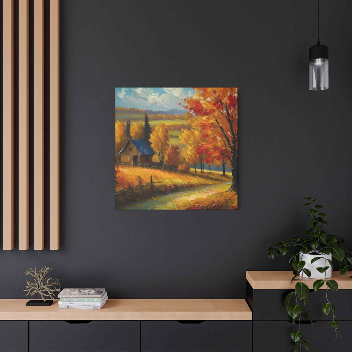 Countryside Fall Print Canvas, Oil Paint Print 20x20, 24x24, 30x30, 32x32, 36x36 Art Design Pine-Wood Inner Frame MC-107