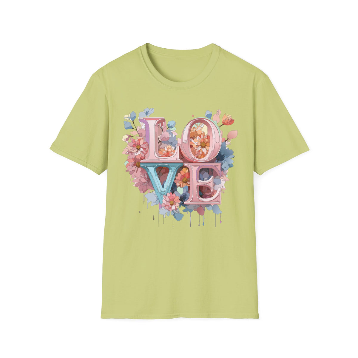 Floral LOVE Lettering T-Shirt | Pink Blue Floral Typography Tee