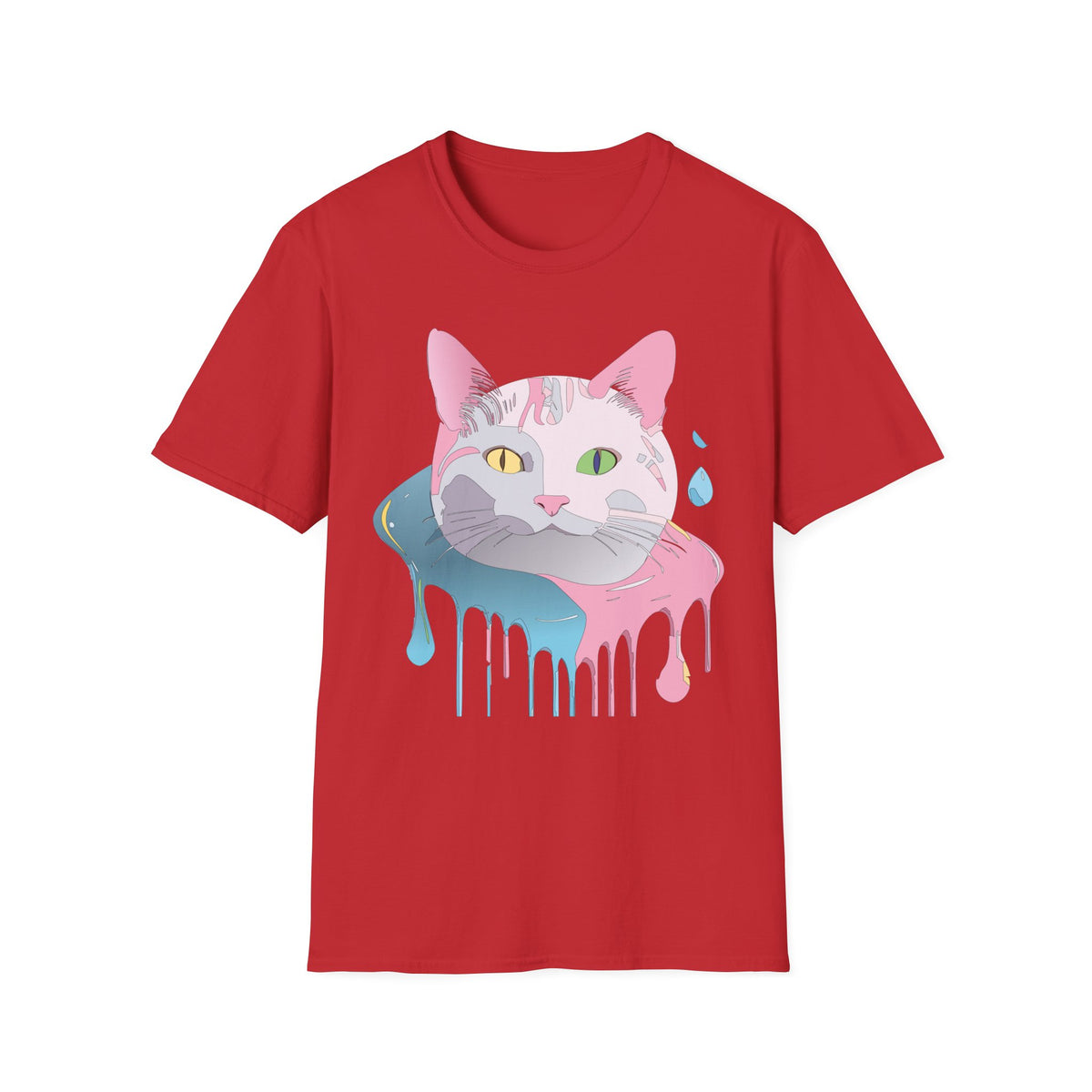 Colorful Drip Cat Artwork T-Shirt | Heterochromatic Eyes, Painterly Design